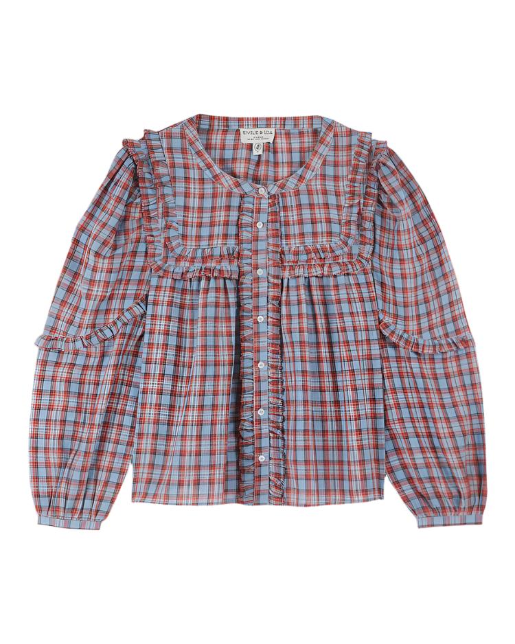 Red and Blue Khadi Tartan blouse