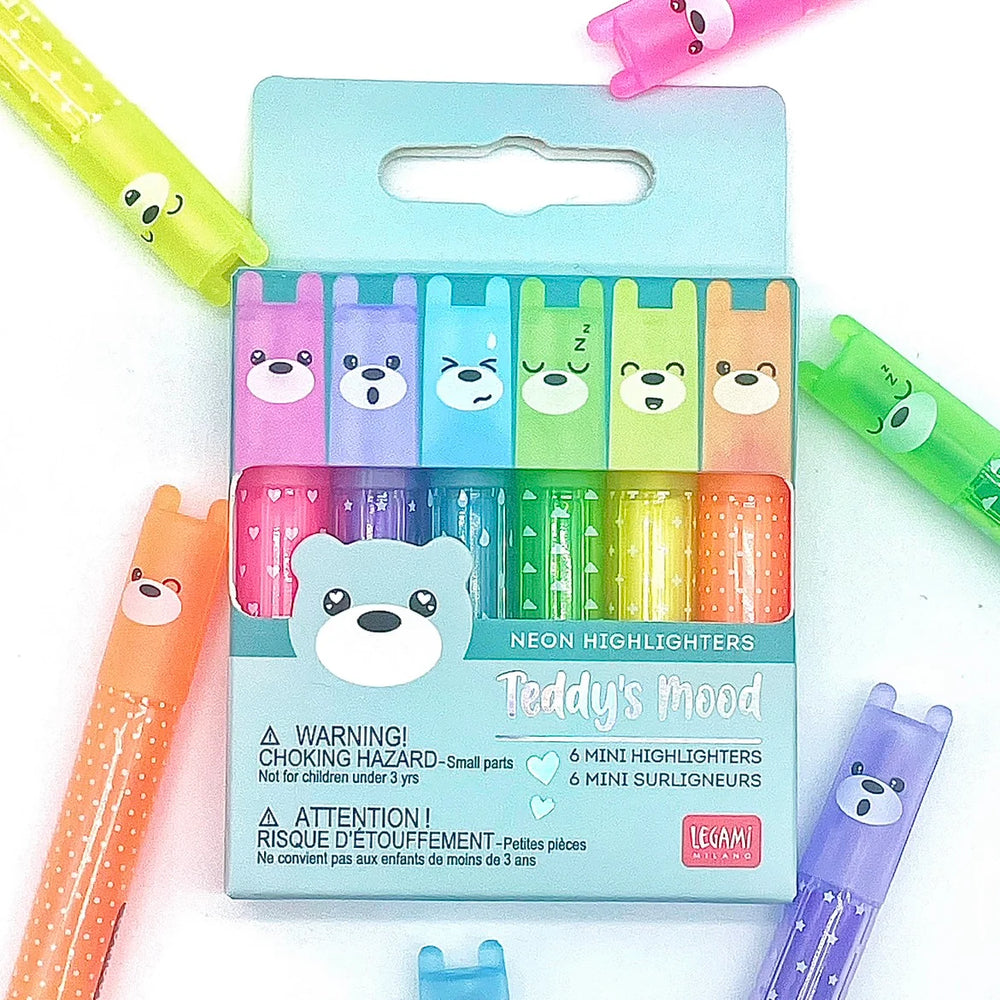 Teddy's Mood Set of 6 Mini Highlighters