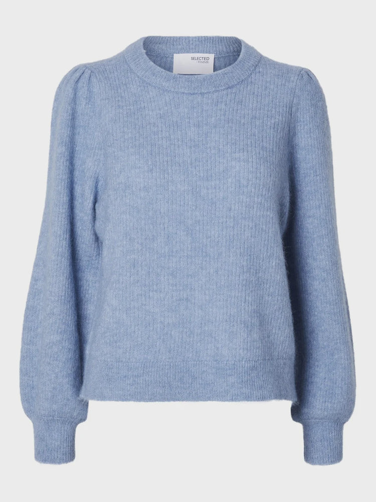 Lulu Ribbed Knit Jumper- Blue Melange