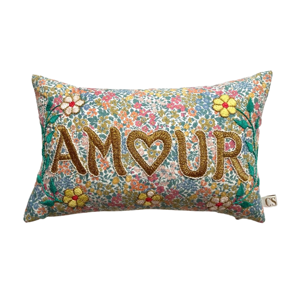 Mini Embroidered Cushion Amour - White Floral