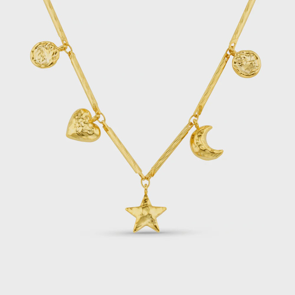 Bar Link & Molten Charm Necklace