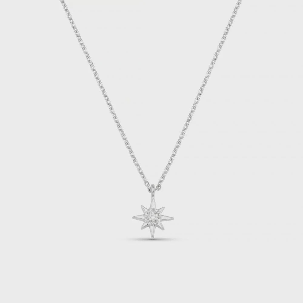 Crystal Starburst Charm Necklace Gift Box Silver
