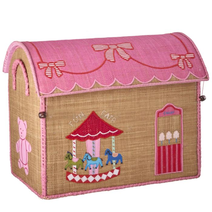 Raffia Toy Basket Pink Fun Fair medium