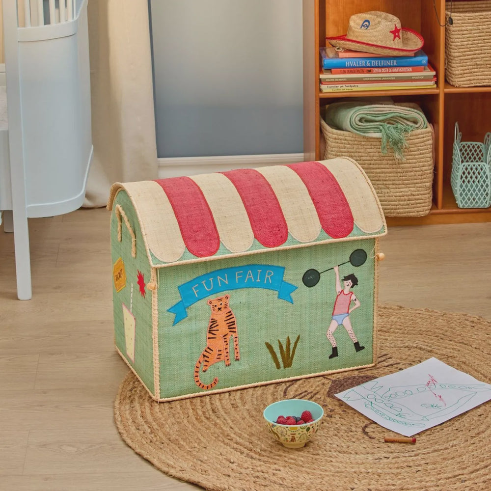 Raffia Toy Baskets with Mint Fun Fair Theme large