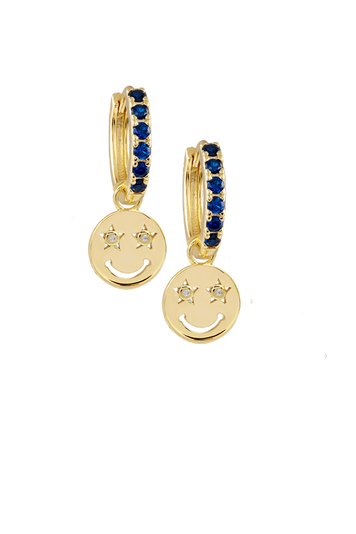 Sapphire Midi Hoops with happy daze charm