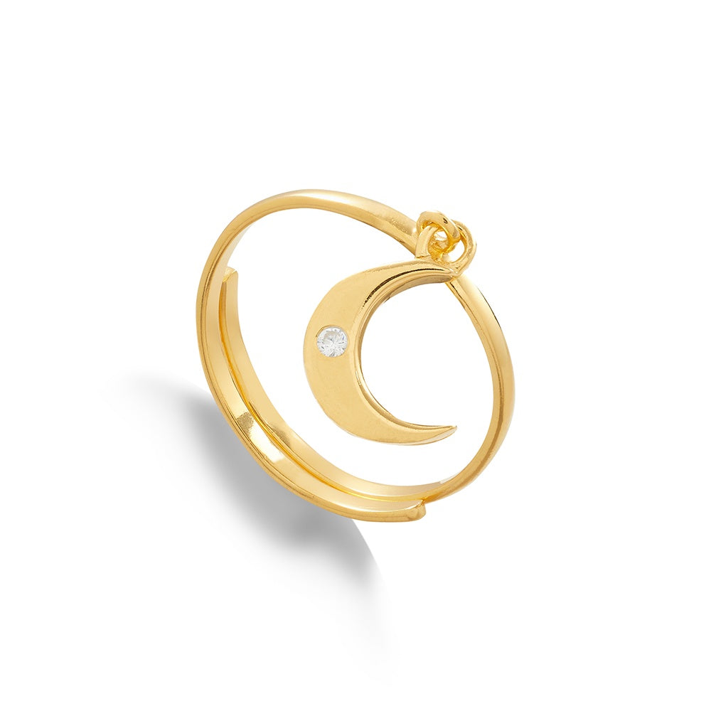 Supersonic Moon Clear Crystal Gold Ring