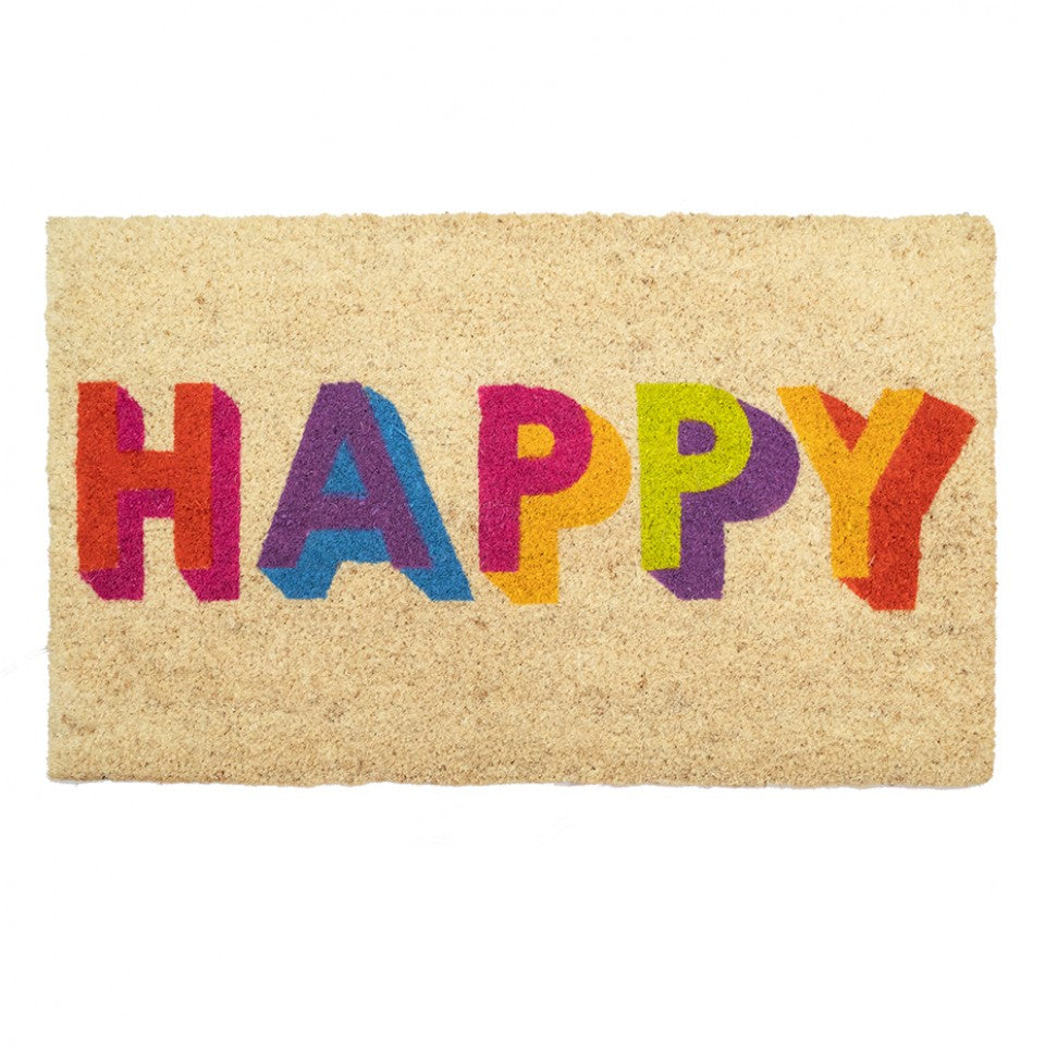 Multi Coloured Happy Block Letter Doormat