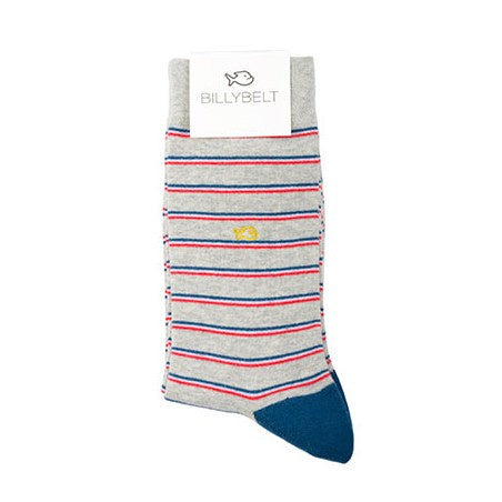 Fine Stripe Cotton Socks-Grey & Blue