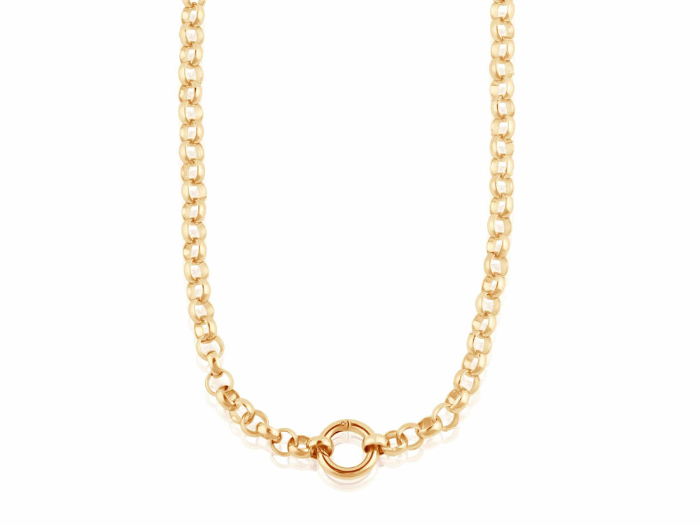 Clara Plated Brass Belcher Chain Necklace With Lock in Gold
