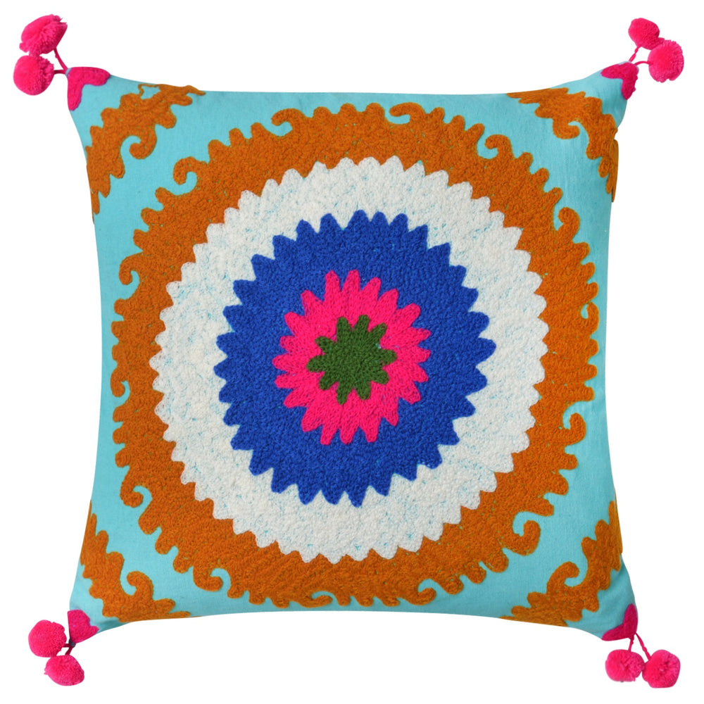 Scatter Cushions Crochet Multi on Turquoise
