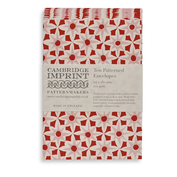Packet of ten Patterned  Envelopes Alhambra Red and Pink