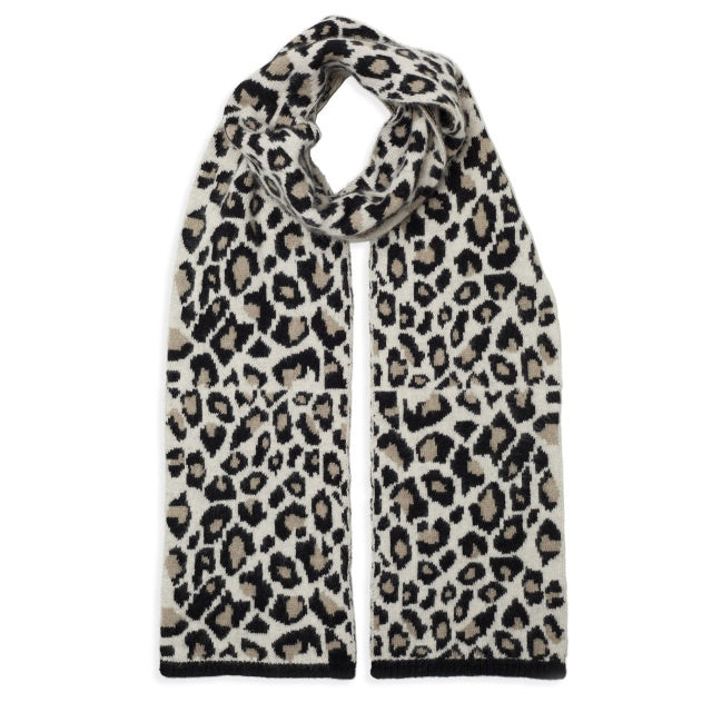 Leopard Knitted Scarf - Black/Camel