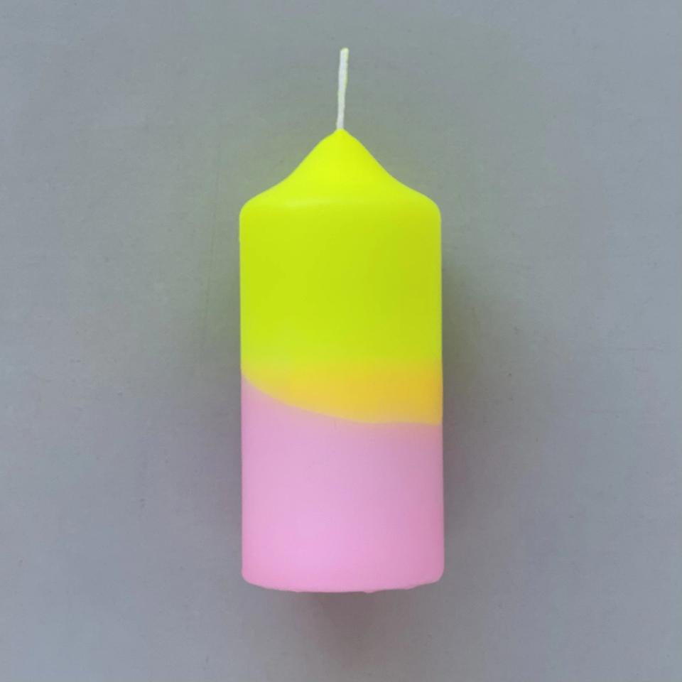 Dip Dye Neon Pillar Candle- Vanilla Sky