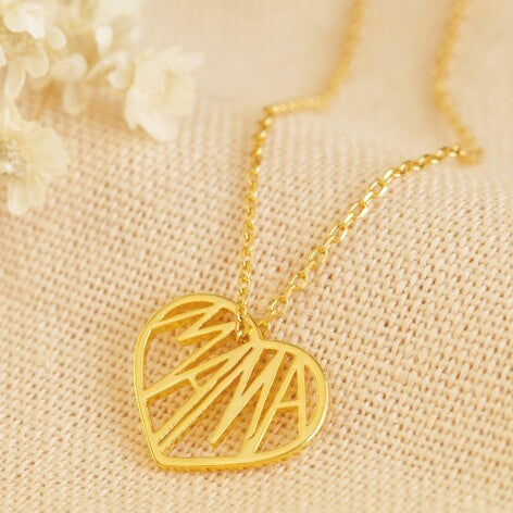 Cut Out 'Mama' Heart Pendant Necklace in Gold