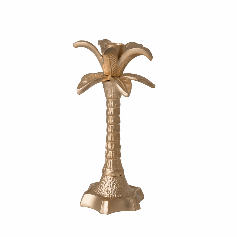 Metal Palm Tree Candle Holder- Gold