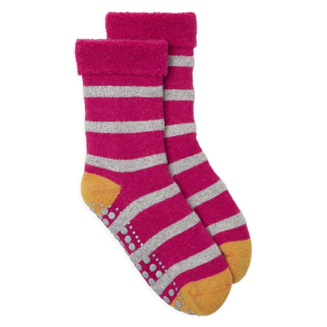 Glitter Stripe Slipper Socks - Pink/Silver/Yellow Stripe