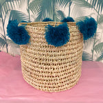 Large Tassel Pom Basket: Teal