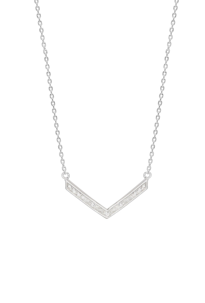 Baguette V Shape Necklace - Silver Plated