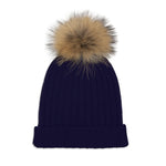 Cashmere Plain Knit Pom Hat - Navy