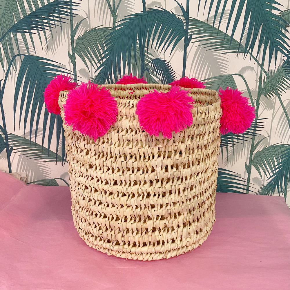 Medium Tassel Pom Basket: Neon Pink