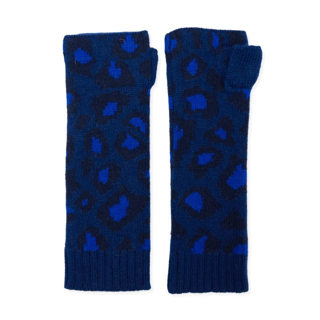 Leopard Knitted Wrist Warmer - Blue/Blue Navy