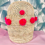 Large Pom Pom Basket with Lid: Neon Pink