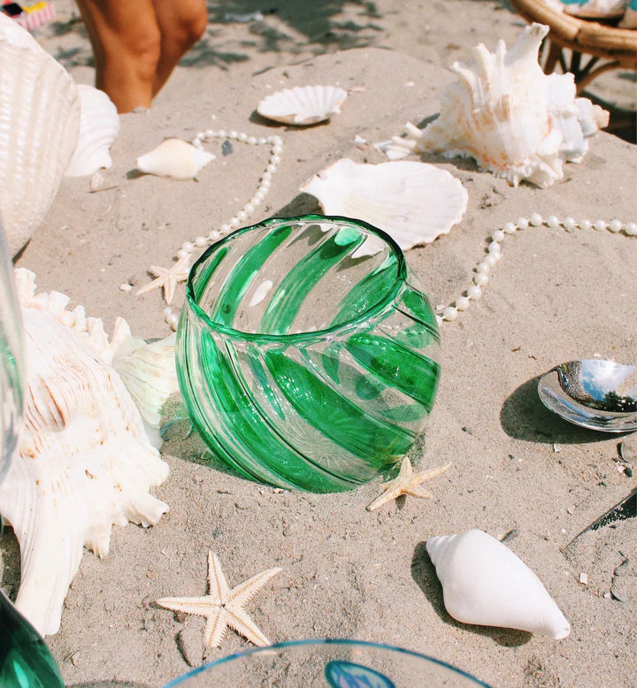 Waves Glass Tea Light Holder-Seafoam Green