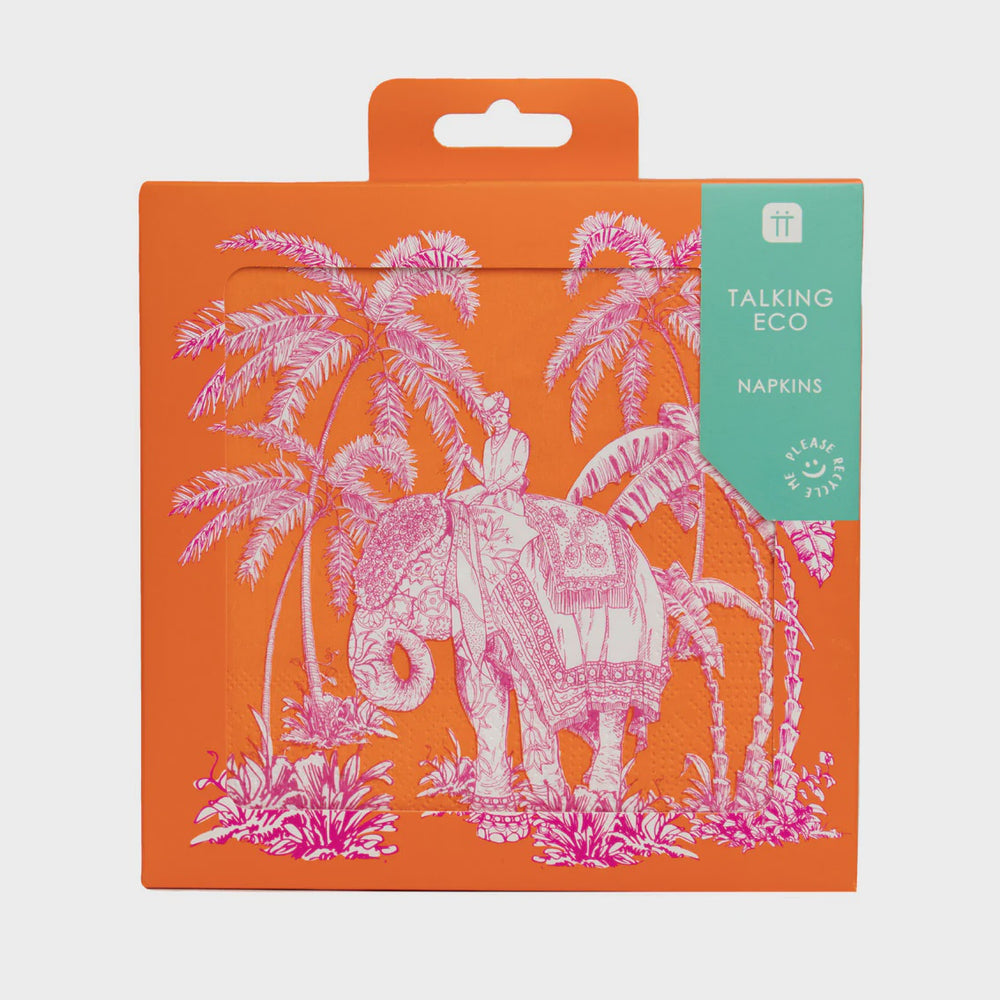 Orange Boho Elephant Paper Napkins - 20 Pack