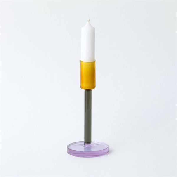 Glass Candlestick Tall- Grey/Orange