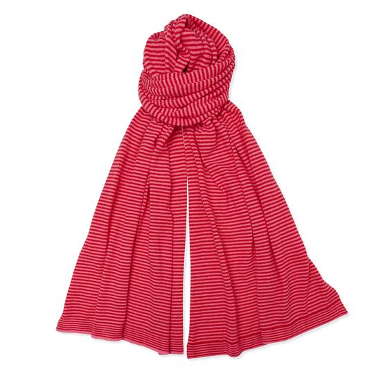 Cashmere Fine Stripe Scarf-Pink/Red
