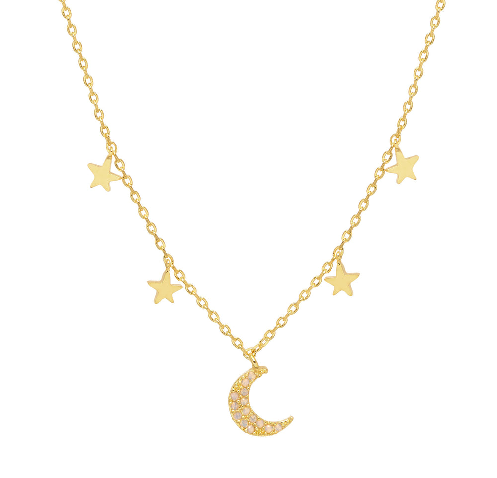 Moon & Star Charm Necklace-Gold