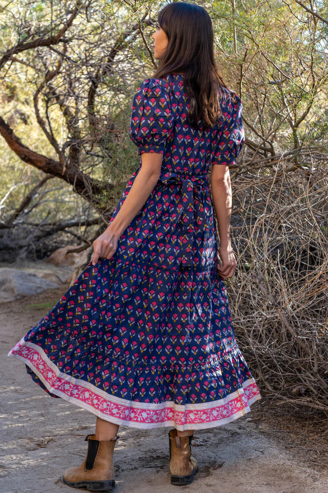 Divya Dress-Navy & Jaipur Pink