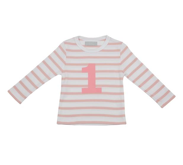 Dusty Pink and White Breton Striped Number T-Shirt