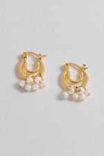 Double Hoop Drop Pearl Earrings - Gold Plated
