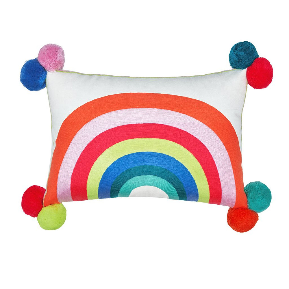 Hope Rainbow Embroidered Cushion Multicoloured Brights