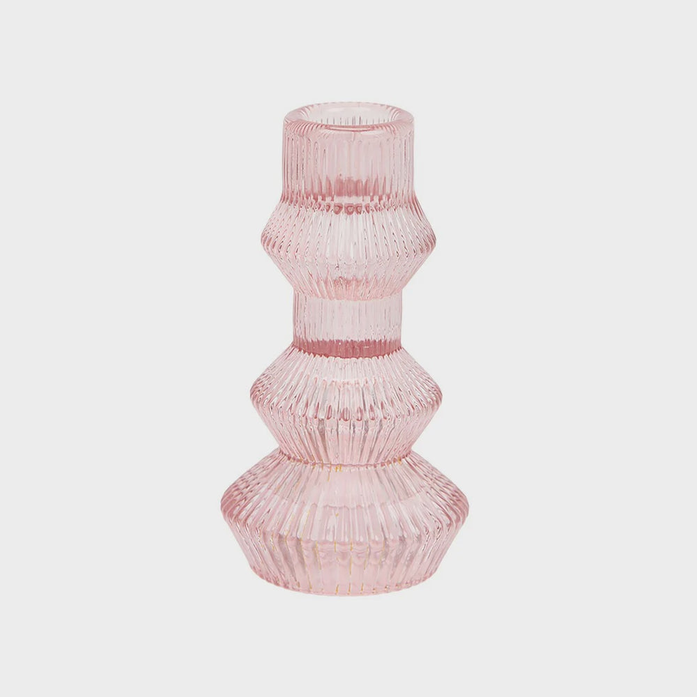 Geometric Pink Glass Candlestick Holder