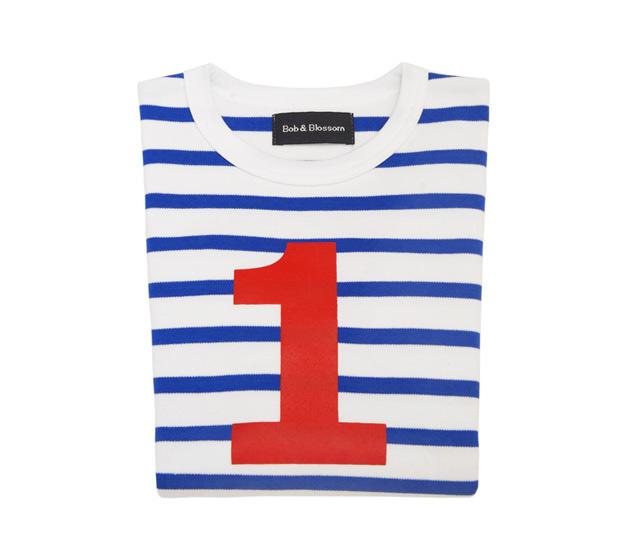 French Blue & White Breton Striped Number T-Shirt