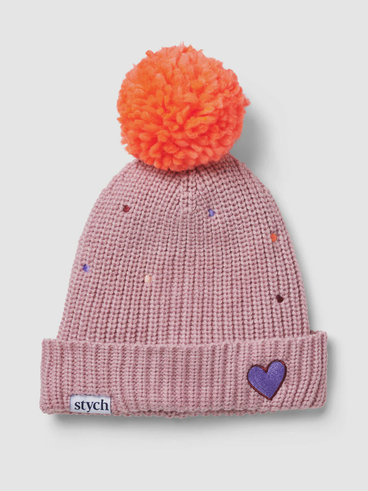 Pink Ribbed Knit Pom Beanie