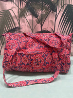 Carry On Bag- Pink Floral Blue Leaves