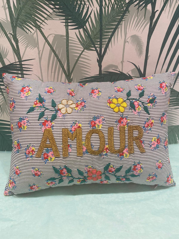 Embroidered Amour Cushion- Stripes