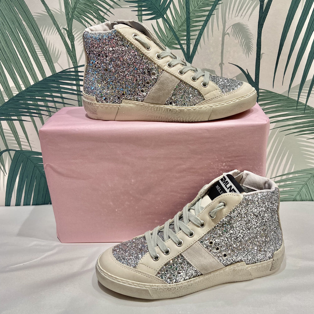 Silver Glitter High Top Trainers