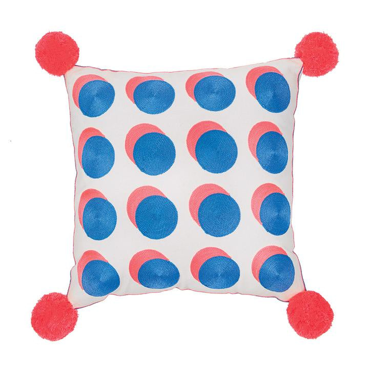 Letterpop Spots Embroidered Cushion Cornflower/Coral