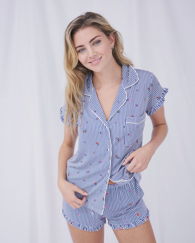 Frill Short Pyjama Set- Navy Stripe