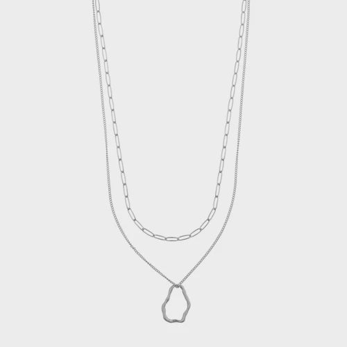 Organic Open Circle 2 Row Necklace- Silver