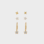 Crystal Star Huggie Hoop & Stud Earrings Pack - Gold