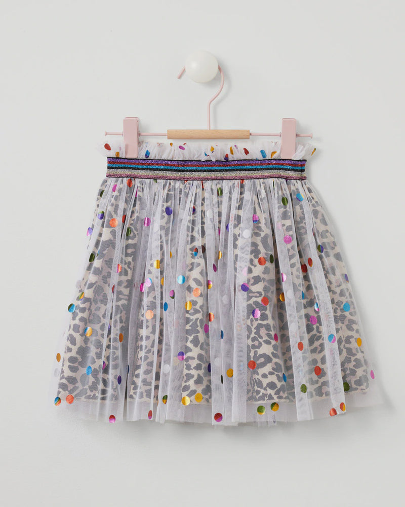 Rainbow Spot Tulle Leopard Print Skirt