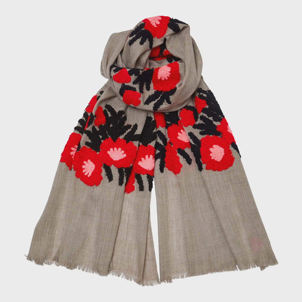 Mexican Flower Pashmina - Natural/Black/Red