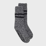 Mens 2 Stripe Wool Mix Slipper Sock - Black/Cream