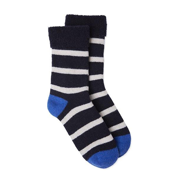Stripe Slipper Socks-Navy/White/Blue