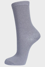 Womens Glitter Socks Silver Sparkly Ankle Socks Shimmer Grey